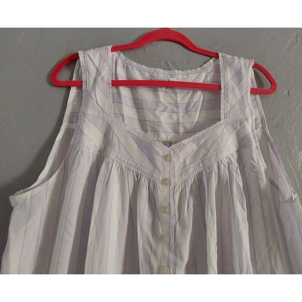 eileen west women's nightgown Chemise, Striped, Lace,heart Neck, Button, Size L, - Picture 6 of 7